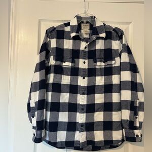 L.L. Bean Cotton Navy and White Checkered Flannel Shirt